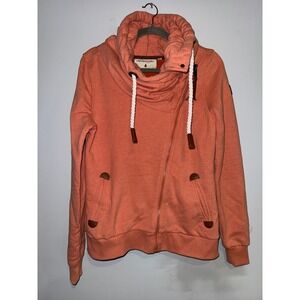 Wanakome Coral Orange Asymmetrical Zip Hoodie Fleece Lined Pockets Size M
